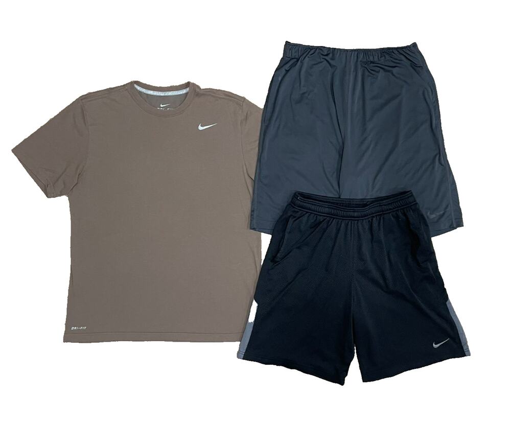 Lot Of 3 Nike Shorts / Shirt Men’s Size L LARGE Athletic Running Workout Dri-Fit